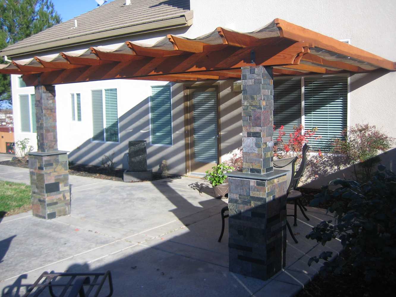 Redwood Trellis with Slate pillars