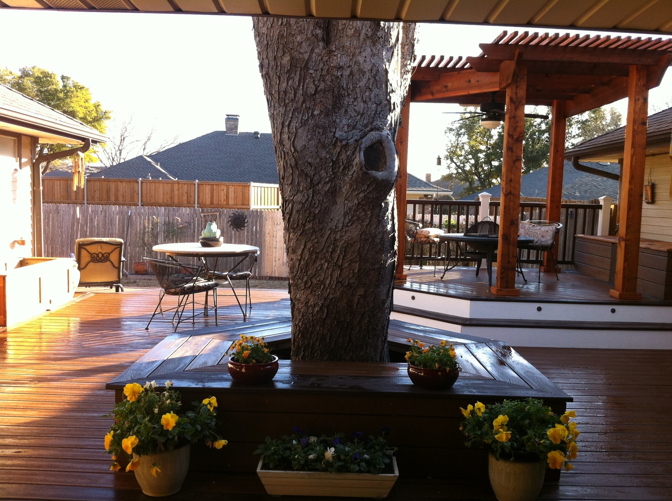 Custom composite deck with cedar arbor, amenities