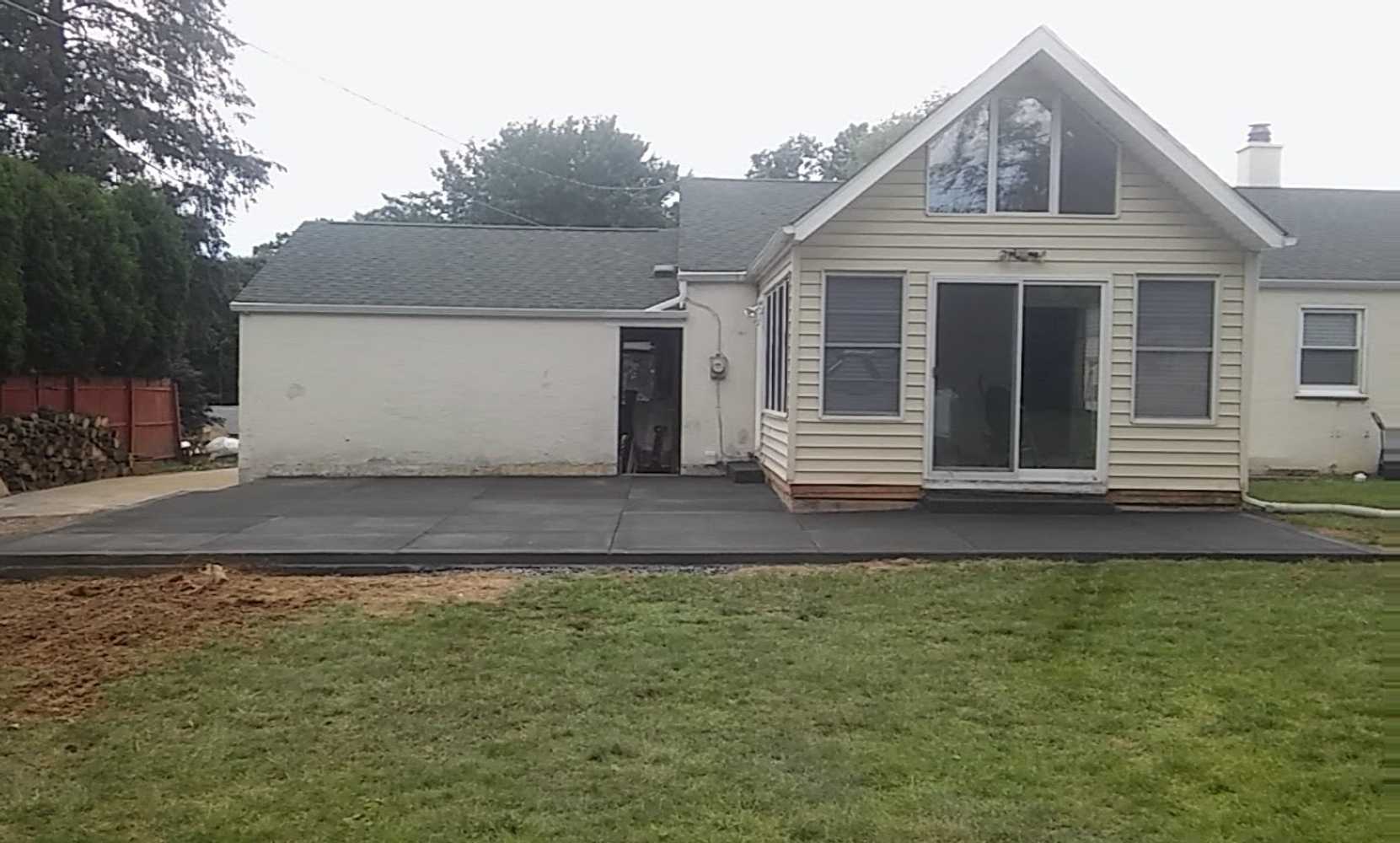 Patio replacement, Wood to concrete with grooves and curb appeal 