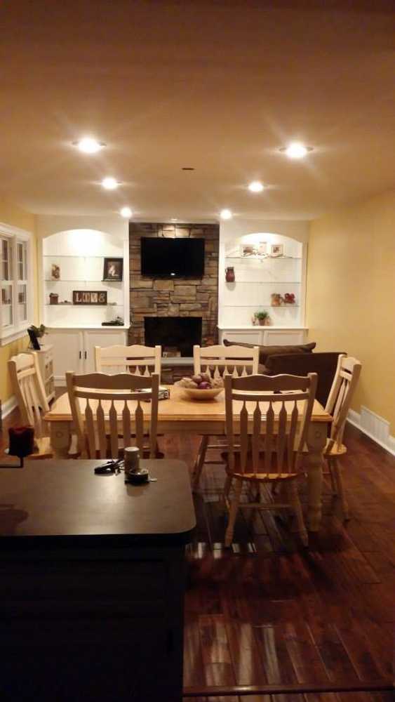bookshelves and stone work on old fireplace