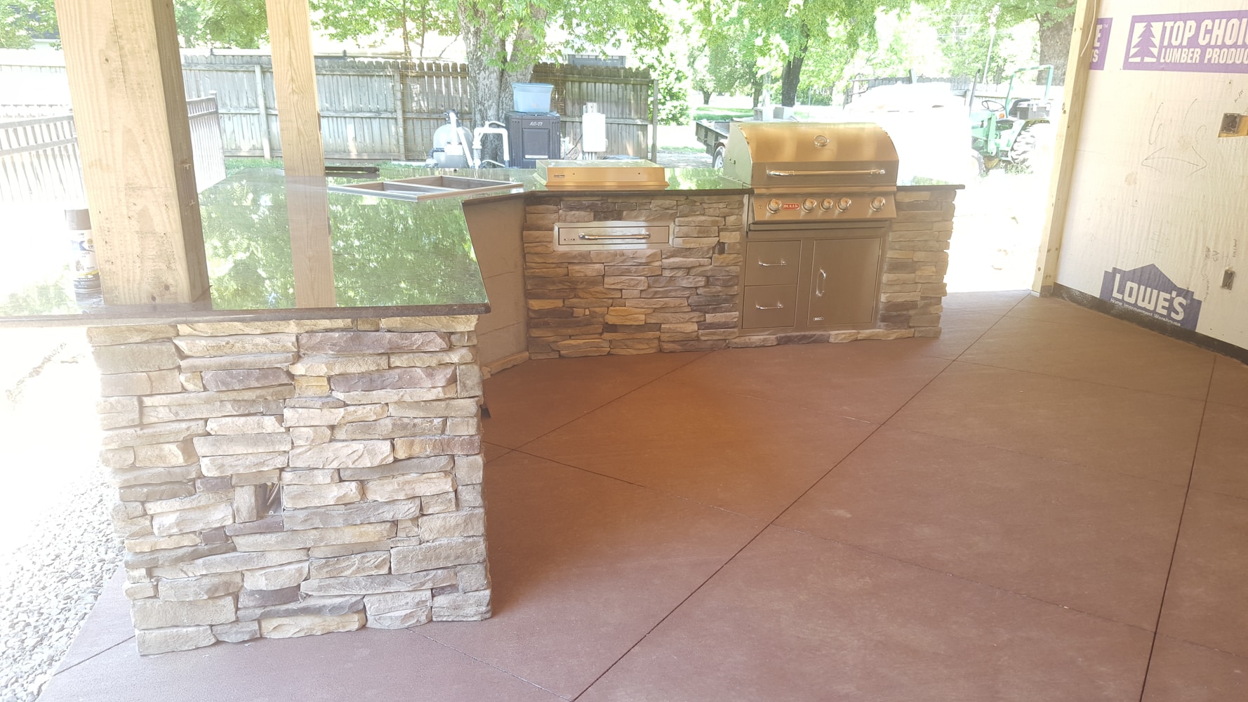 Covered Patio with Outdoor Kitchen and Fireplace (48' by 20')