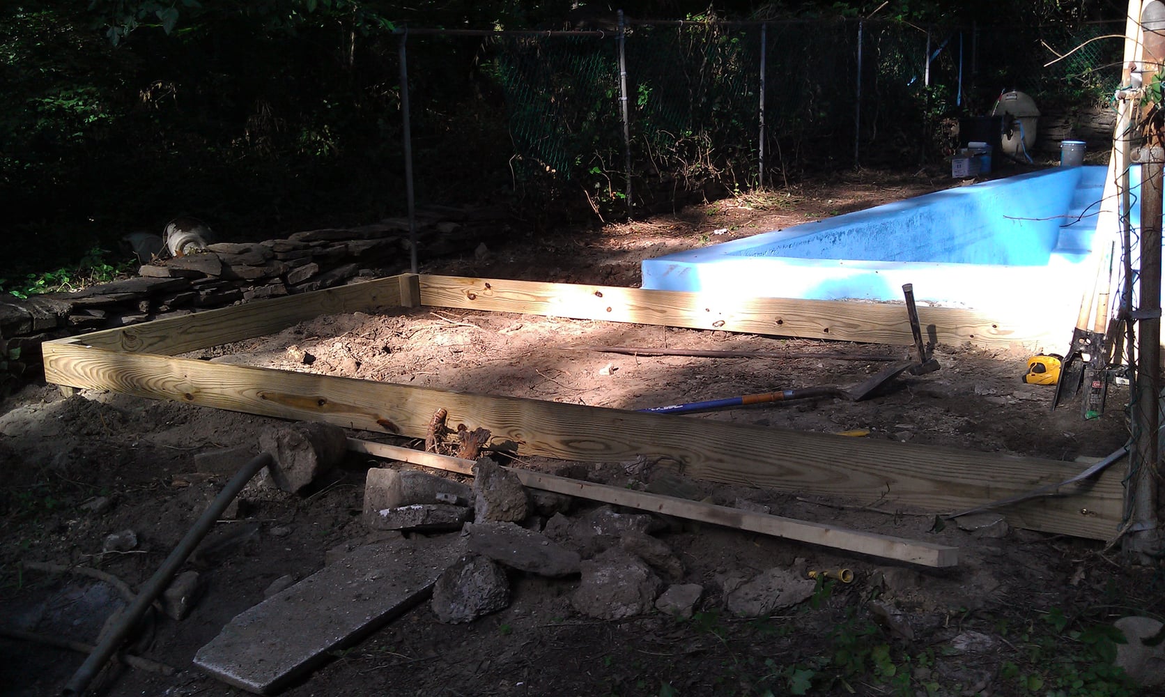 Pool Deck and stone wall