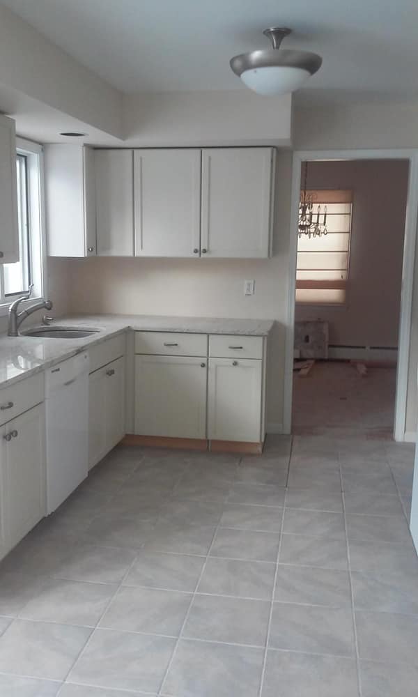 Kitchen remodel after water damage.