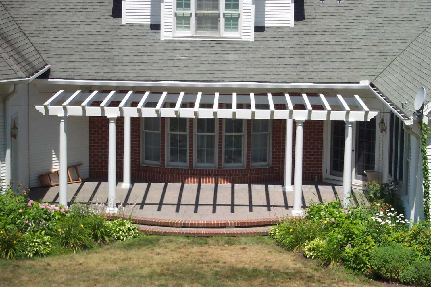 (2) Custom designed timber-framed pergola, timber-framed carport