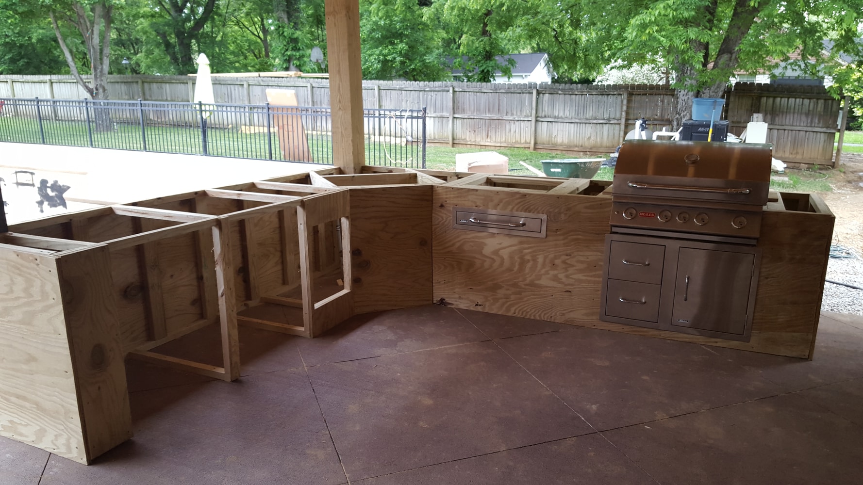 Covered Patio with Outdoor Kitchen and Fireplace (48' by 20')