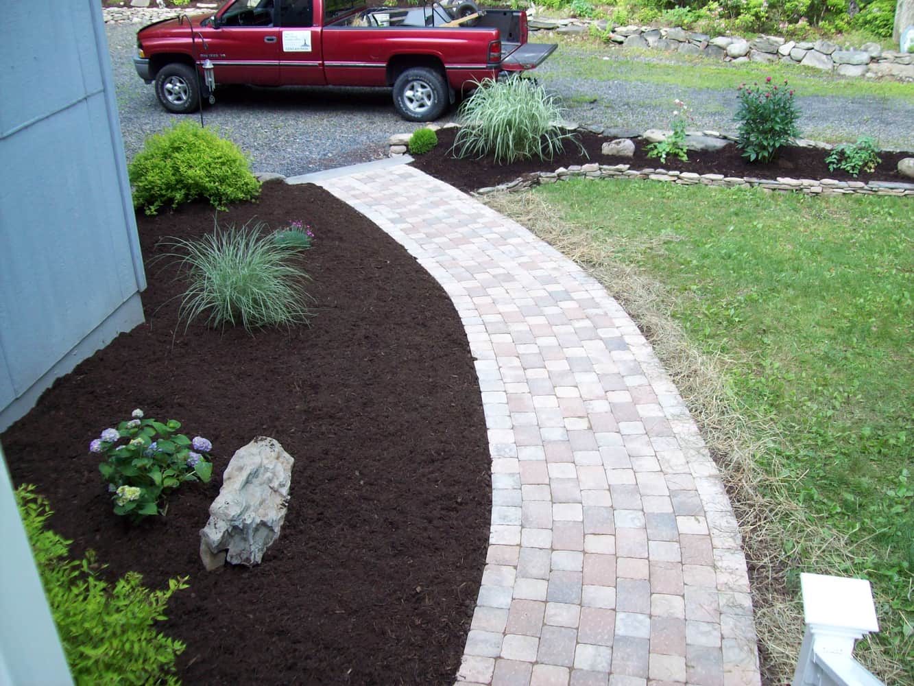 Walkways, Plantings, Retaining wall