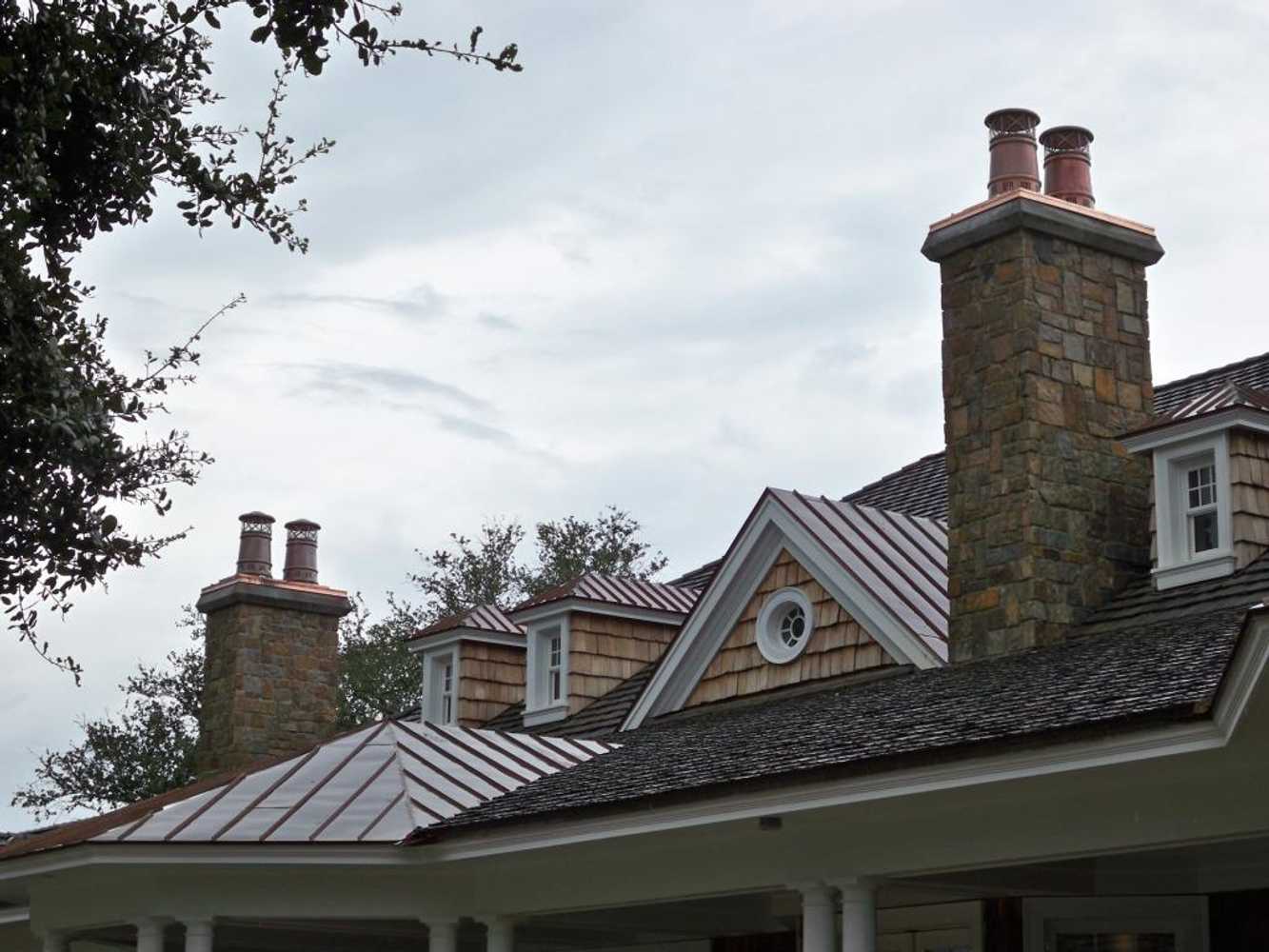 European Copper Pots on 5 chimneys.