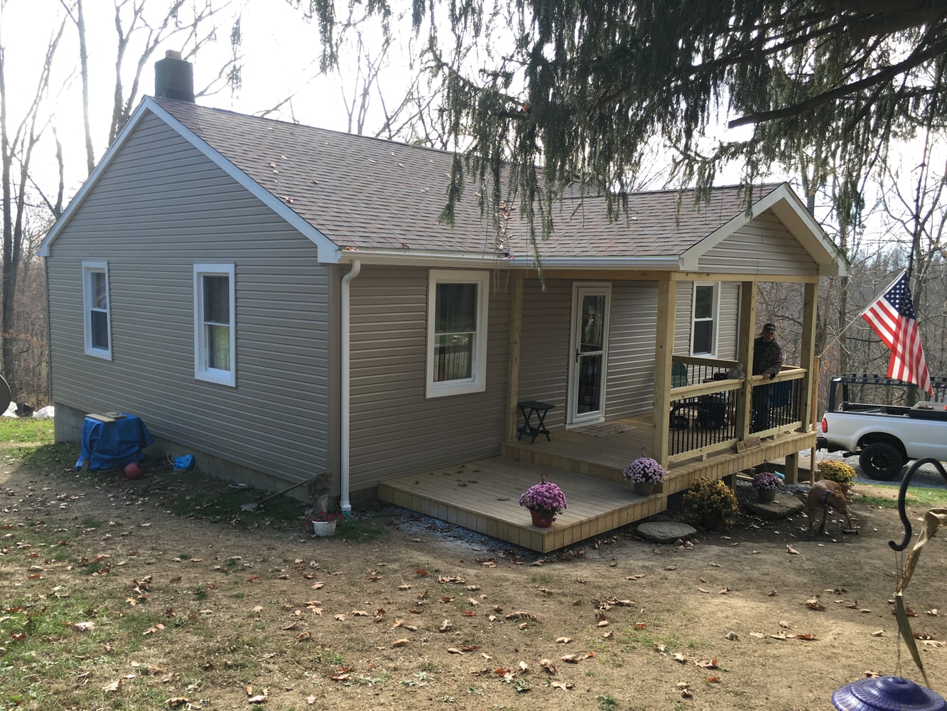 Siding, roof and porch roof 