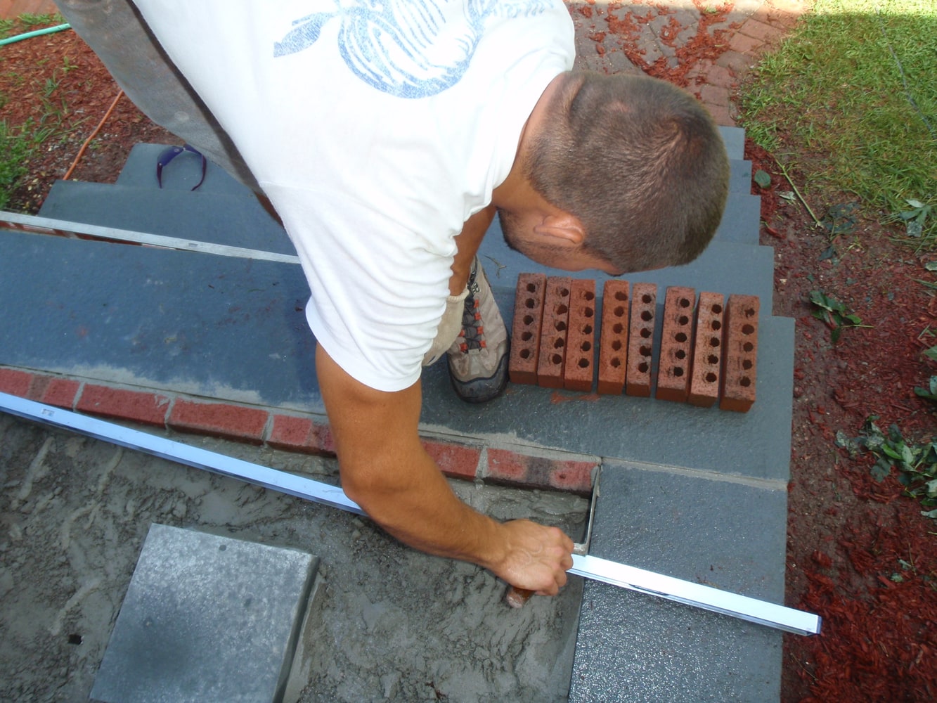 Brick Stair Assembly and Install after Removal of Precast concrete step