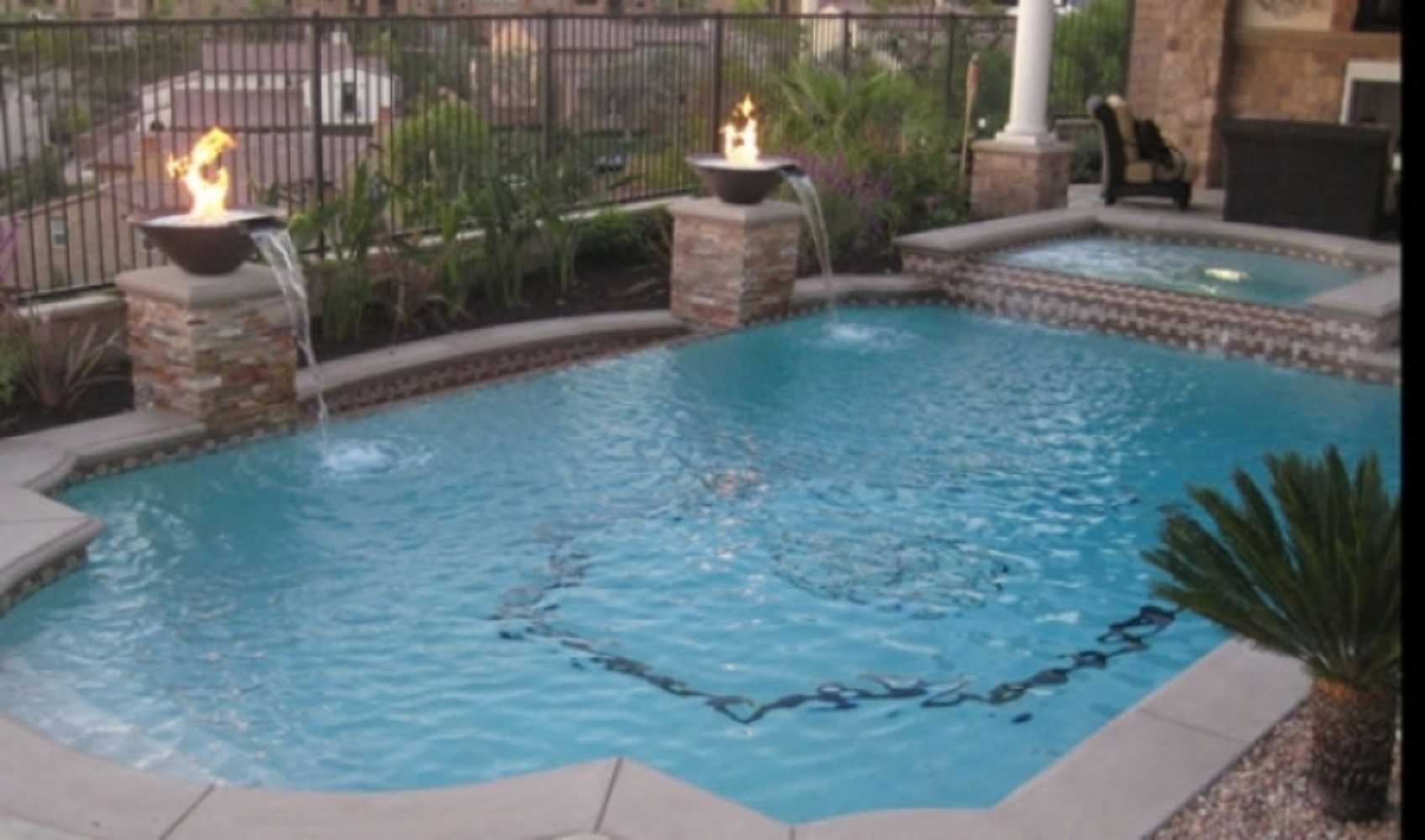 Pool renovation, pergola w/ water-fire feature