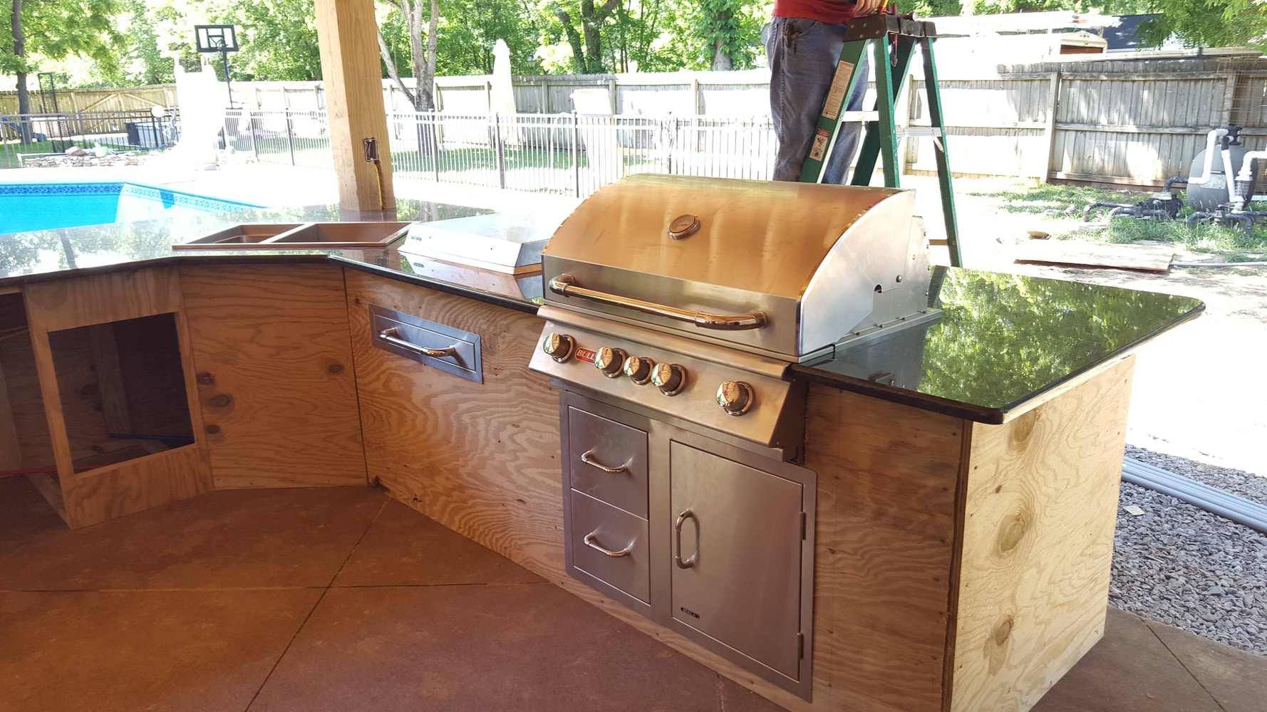 Covered Patio with Outdoor Kitchen and Fireplace (48' by 20')