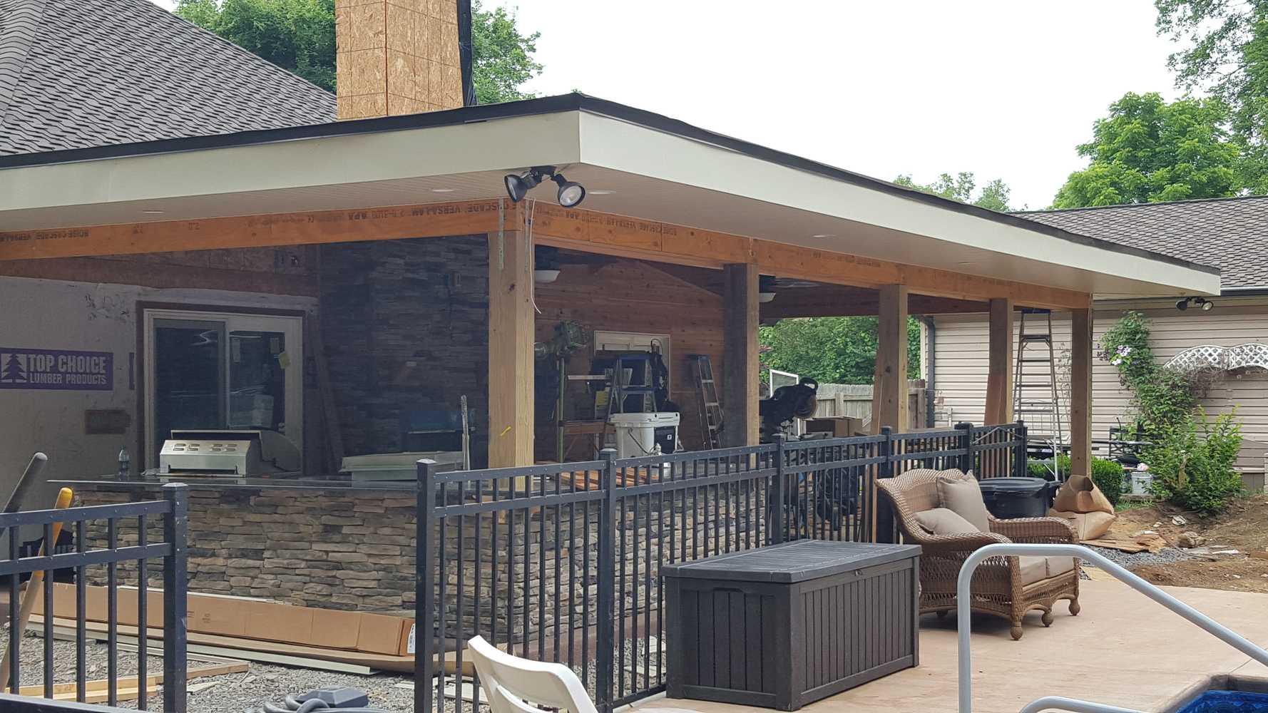 Covered Patio with Outdoor Kitchen and Fireplace (48' by 20')