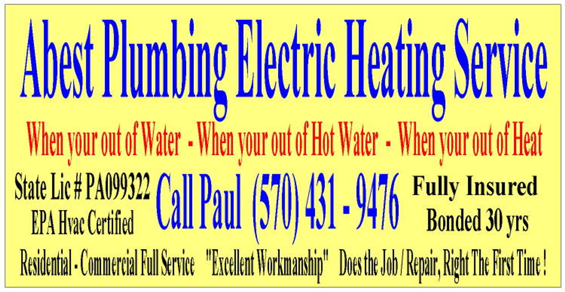 Abest Plumbing Electric Heating Well Service Project