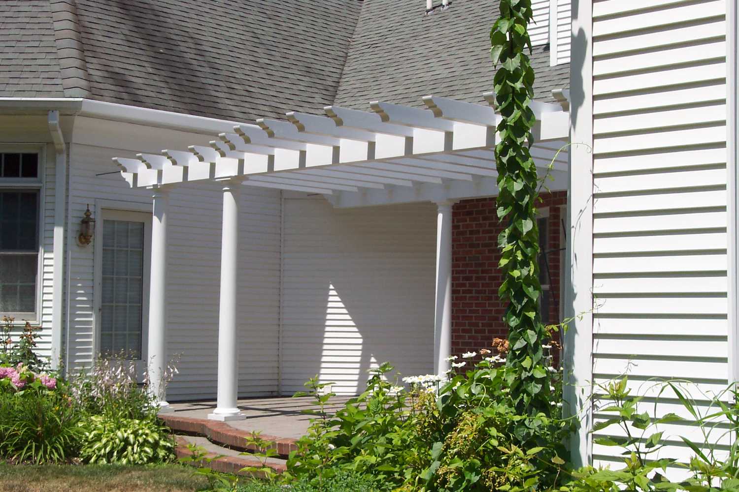 (2) Custom designed timber-framed pergola, timber-framed carport