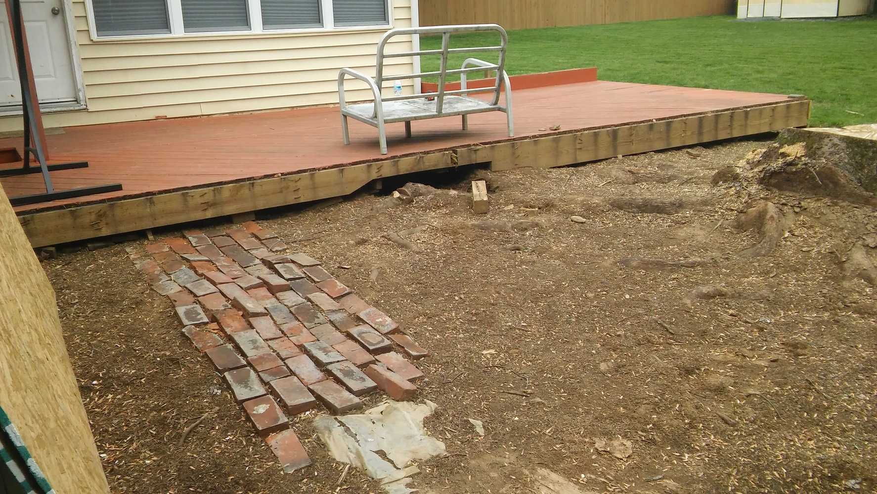 Patio replacement, Wood to concrete with grooves and curb appeal 