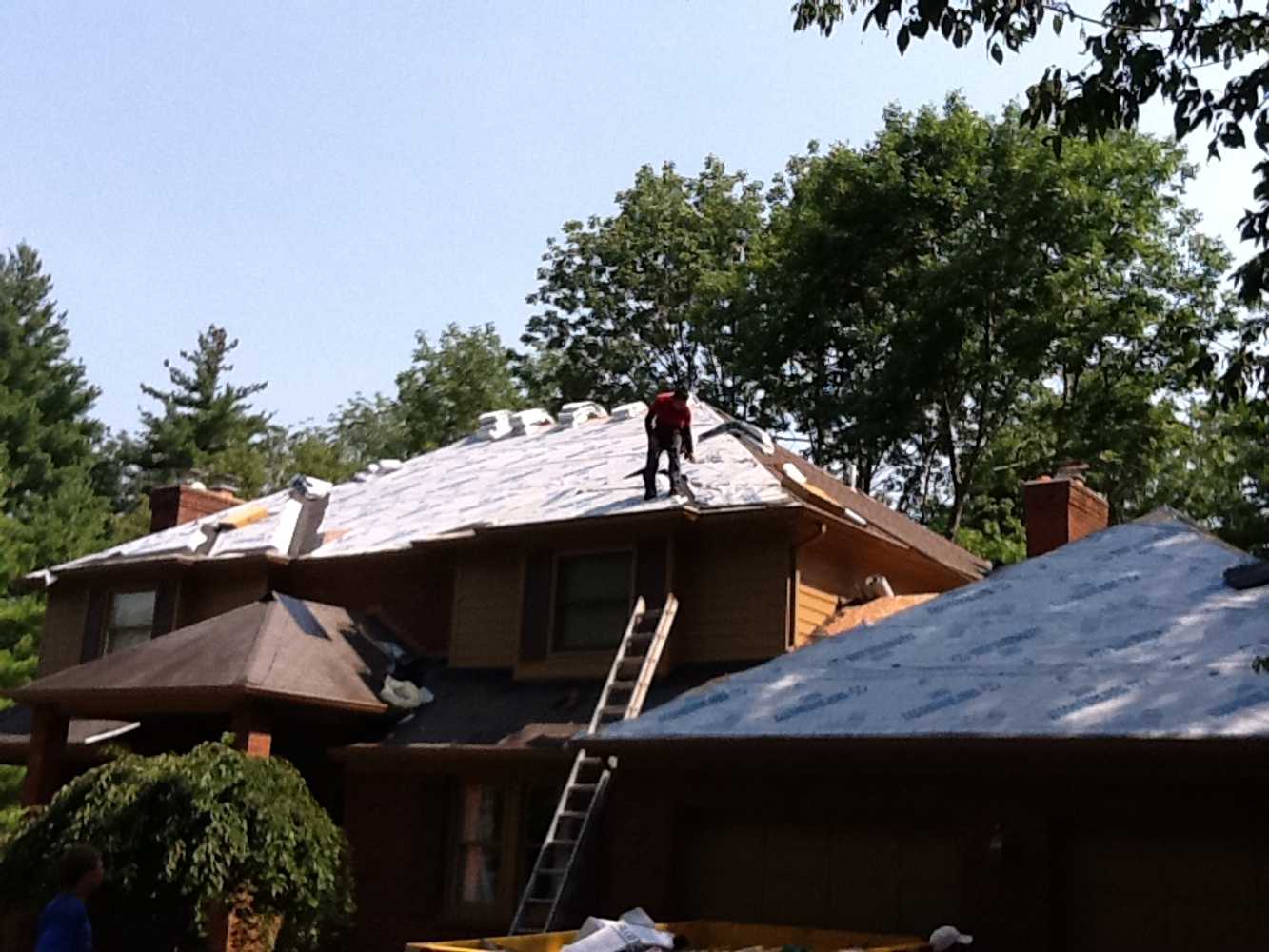 Storm damage restoration, roof replacement.