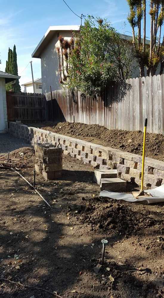 san ramon ave,vallejo. new retaining wall and stamped patio