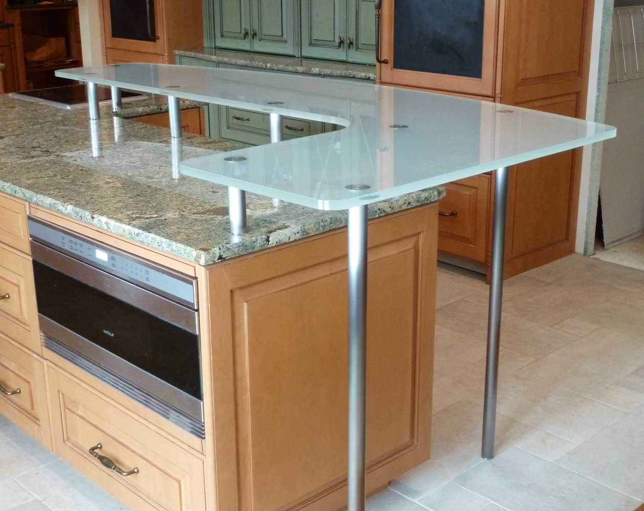 Glass tables, counters, backsplashes