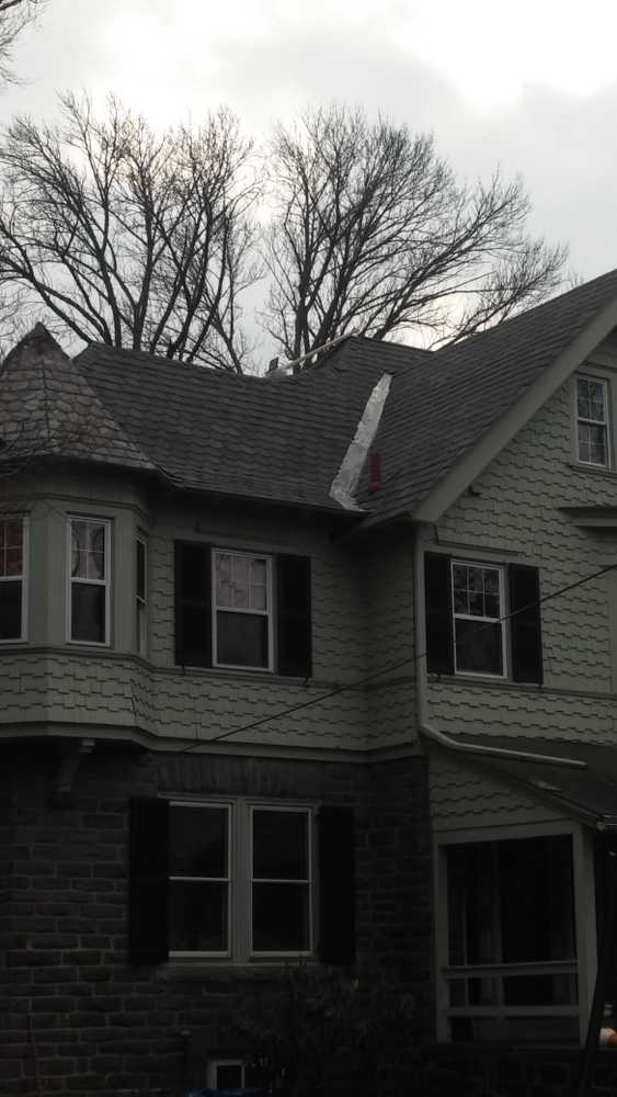 slate to asphalt custom shingle roof with top chimney rebuild