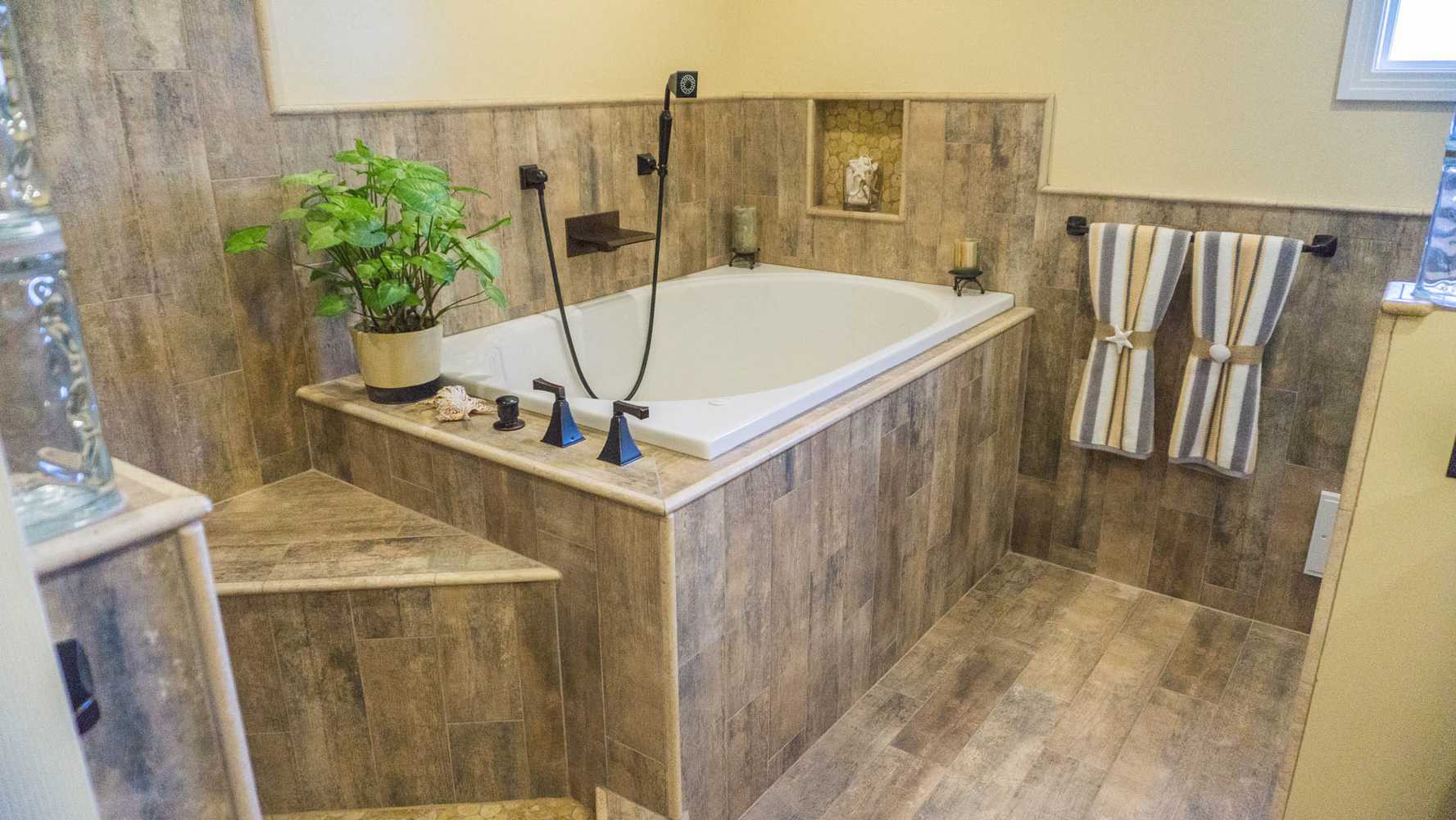 2014: Earthy Wood & Glass Master Bath