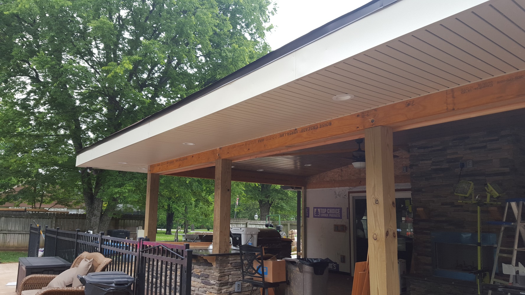 Covered Patio with Outdoor Kitchen and Fireplace (48' by 20')