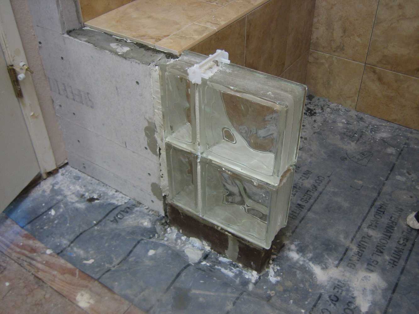 Glass block shower wall